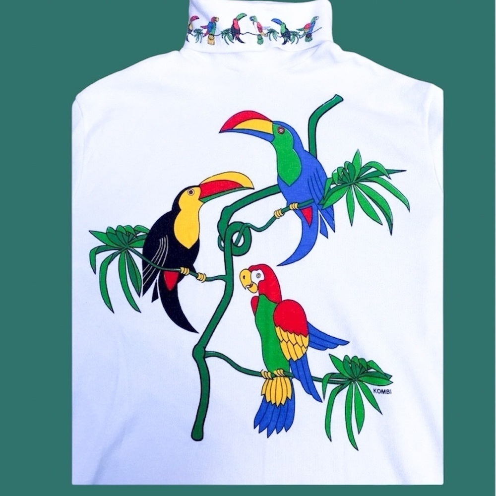 Kombi Parrots Vtg 1990s Turtleneck L/S Top Single Stitch Women’s (XL Fits M) - Picture 4 of 8